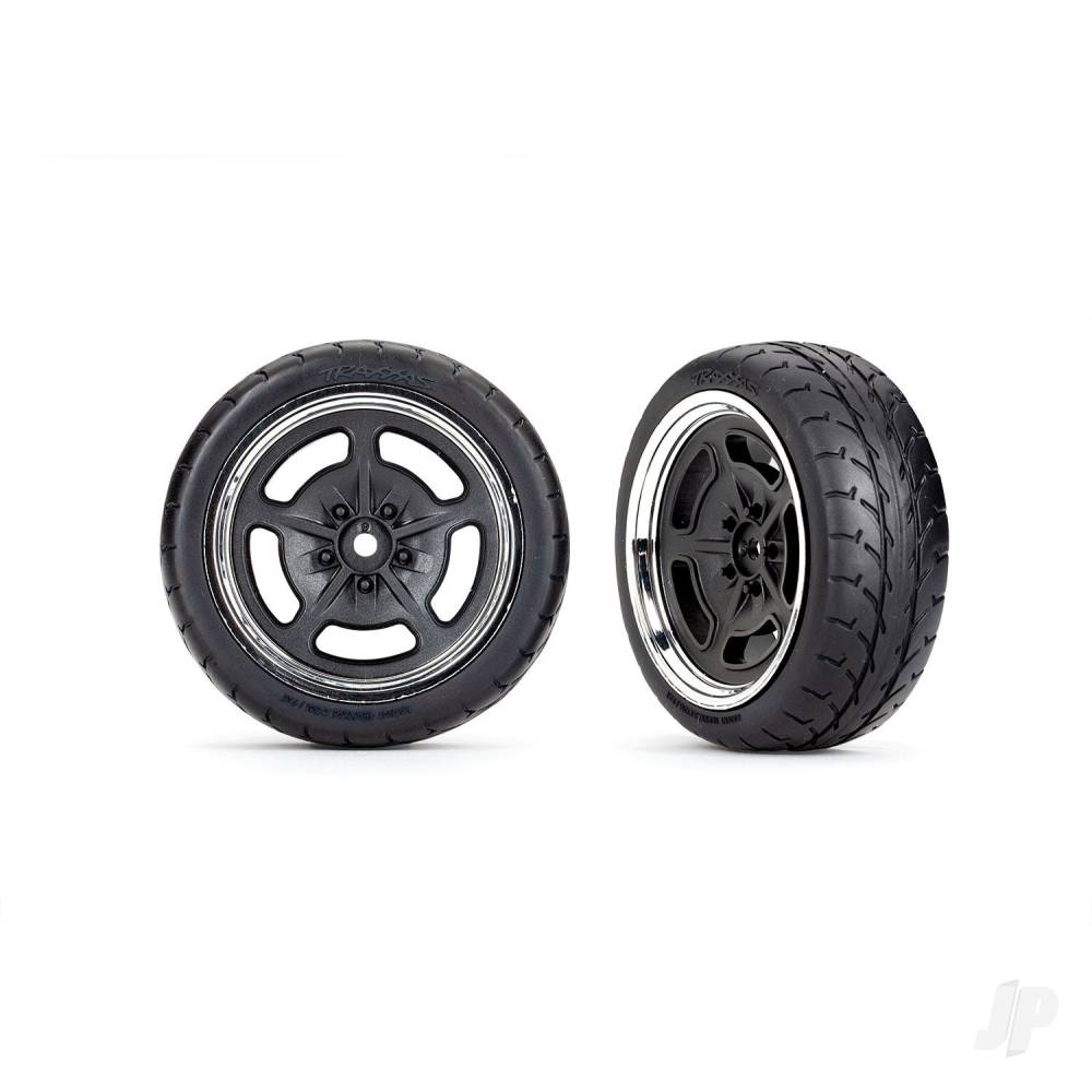 Traxxas Tyres and wheels, assembled, glued (black with chrome wheels, 1.9' Response tyres) (front) (2) TRX9372