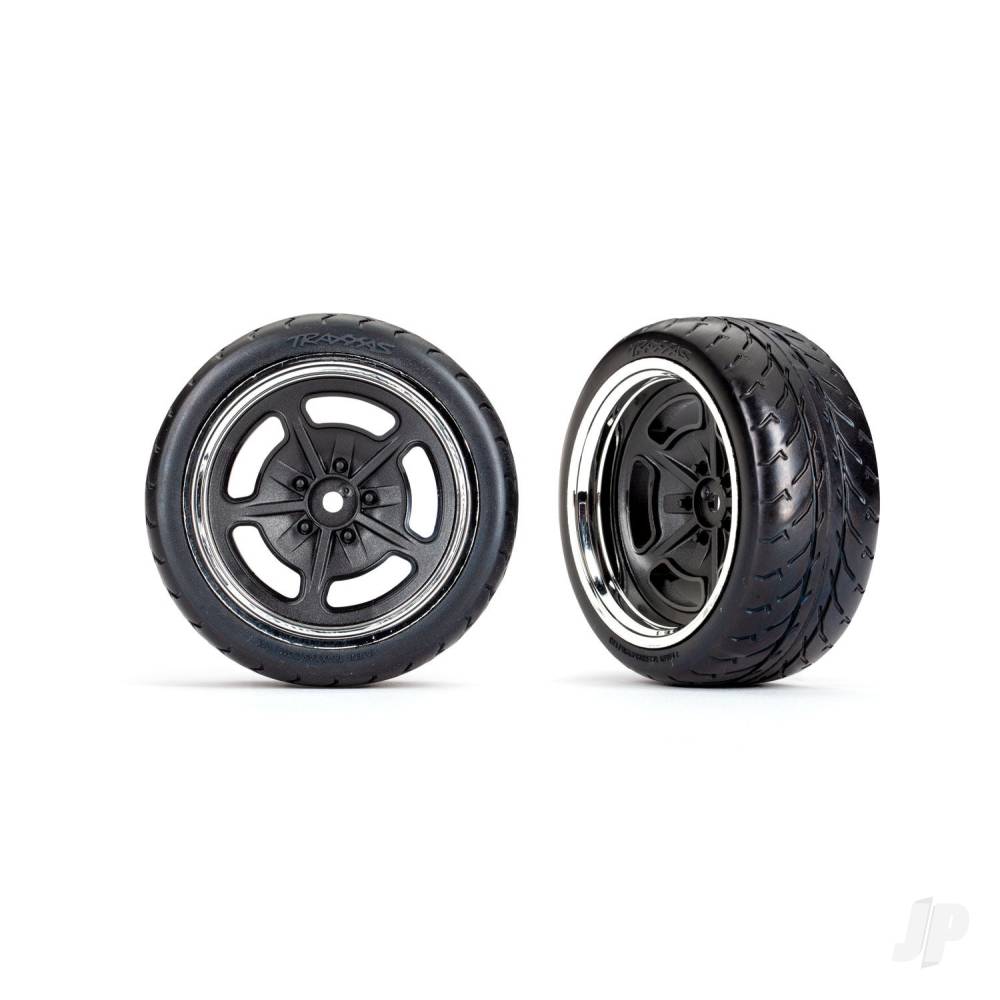 Traxxas Tyres and wheels, assembled, glued (black with chrome wheels, 1.9' Response tyres) (extra wide, rear) (2) TRX9373