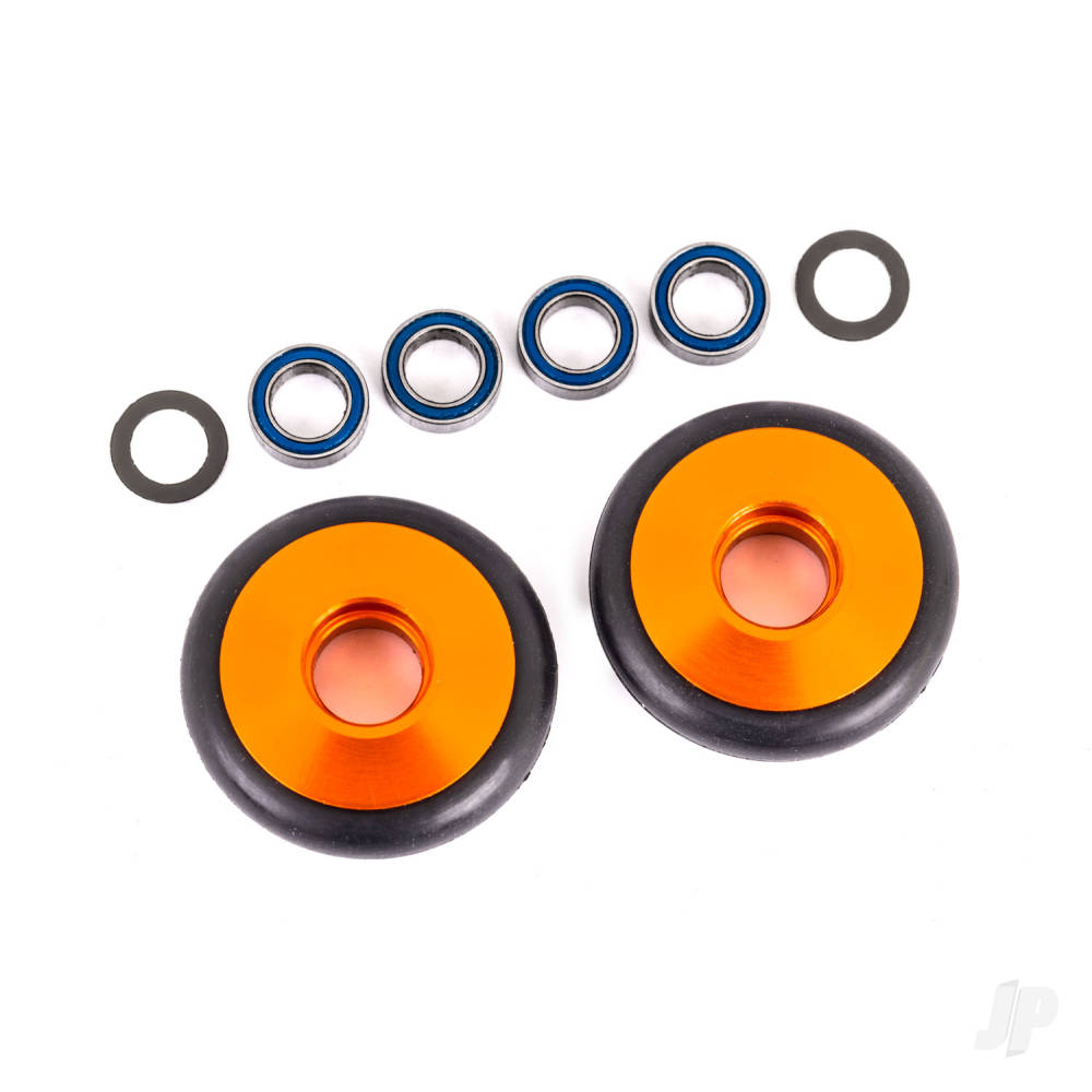 Traxxas Wheels, wheelie bar, 6061-T6 aluminium (orange-anodised) (2)/ 5x8x2.5mm ball bearings (4)/ o-rings (2)/ 5x8x0.3mm TW (2) TRX9461A