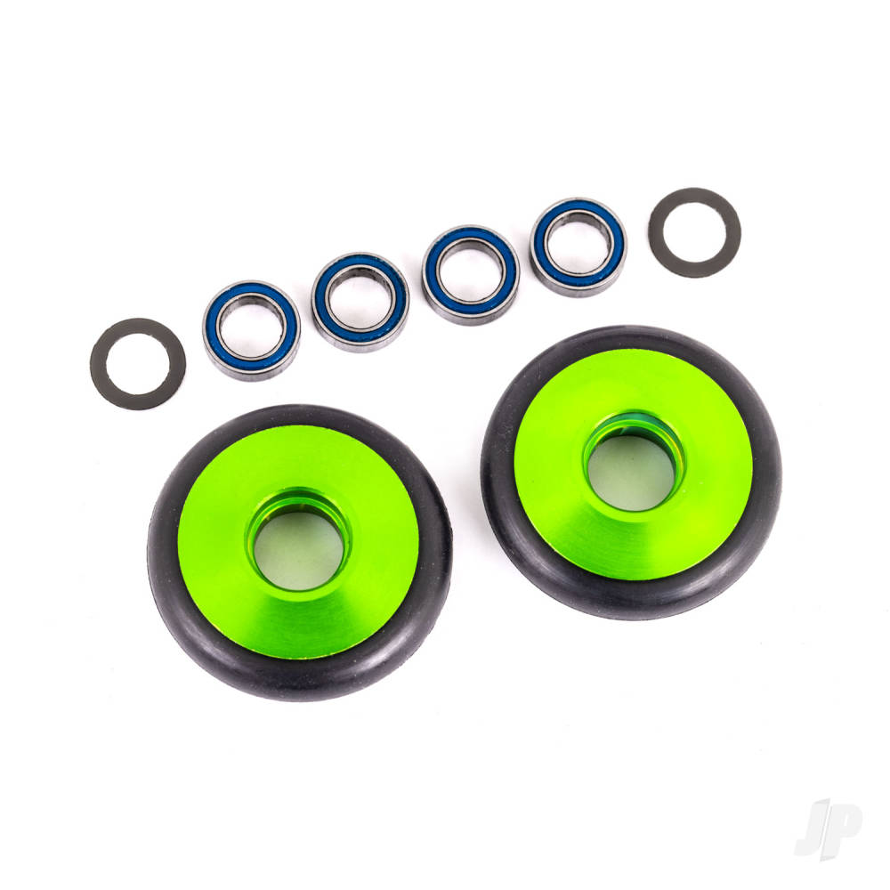 Traxxas Wheels, wheelie bar, 6061-T6 aluminium (green-anodised) (2)/ 5x8x2.5mm ball bearings (4)/ o-rings (2)/ 5x8x0.3mm TW (2) TRX9461G