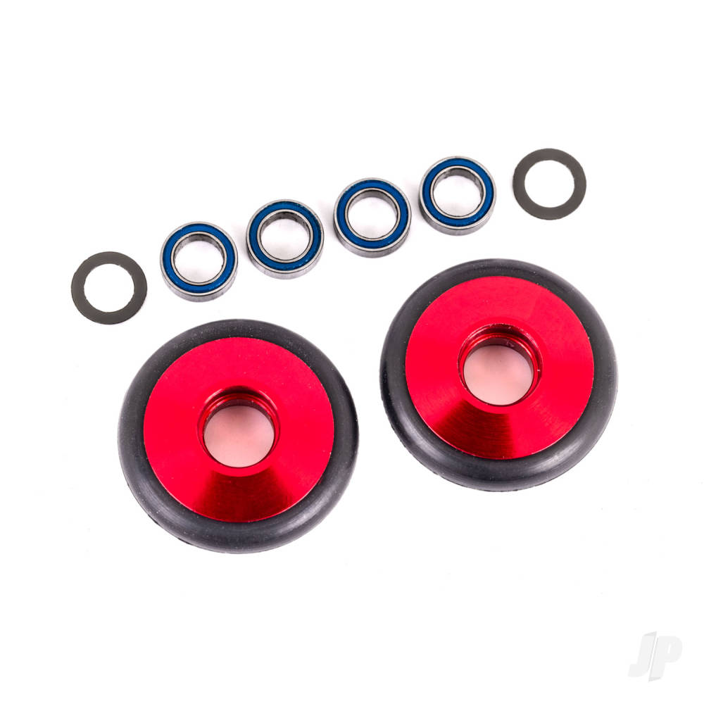 Traxxas Wheels, wheelie bar, 6061-T6 aluminium (red-anodised) (2)/ 5x8x2.5mm ball bearings (4)/ o-rings (2)/ 5x8x0.3mm TW (2) TRX9461R