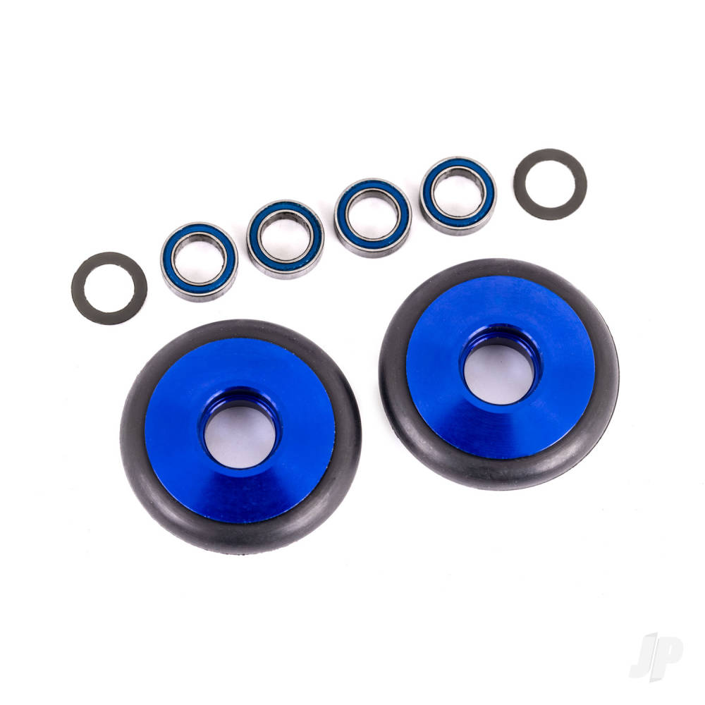 Traxxas Wheels, wheelie bar, 6061-T6 aluminium (blue-anodised) (2)/ 5x8x2.5mm ball bearings (4)/ o-rings (2)/ 5x8x0.3mm TW (2) TRX9461X