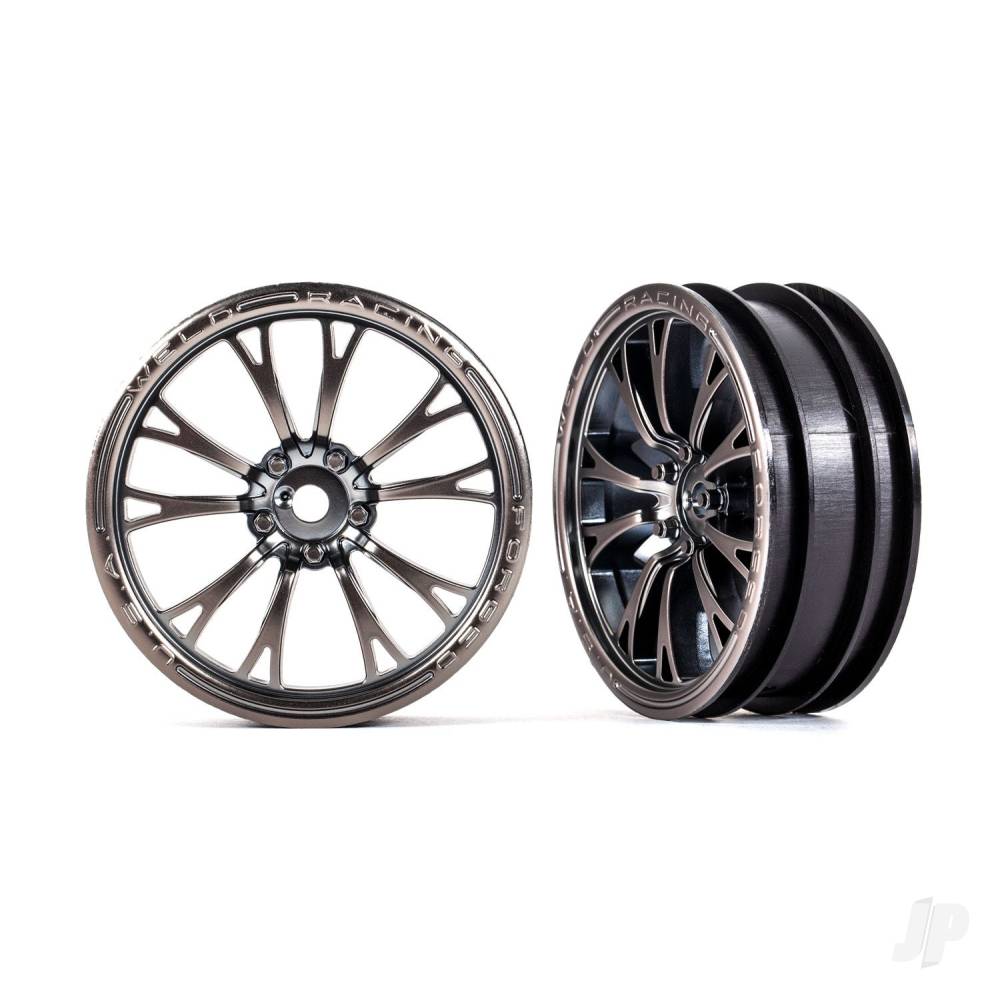 Traxxas Wheels, Weld satin black chrome (front) (2) TRX9472A