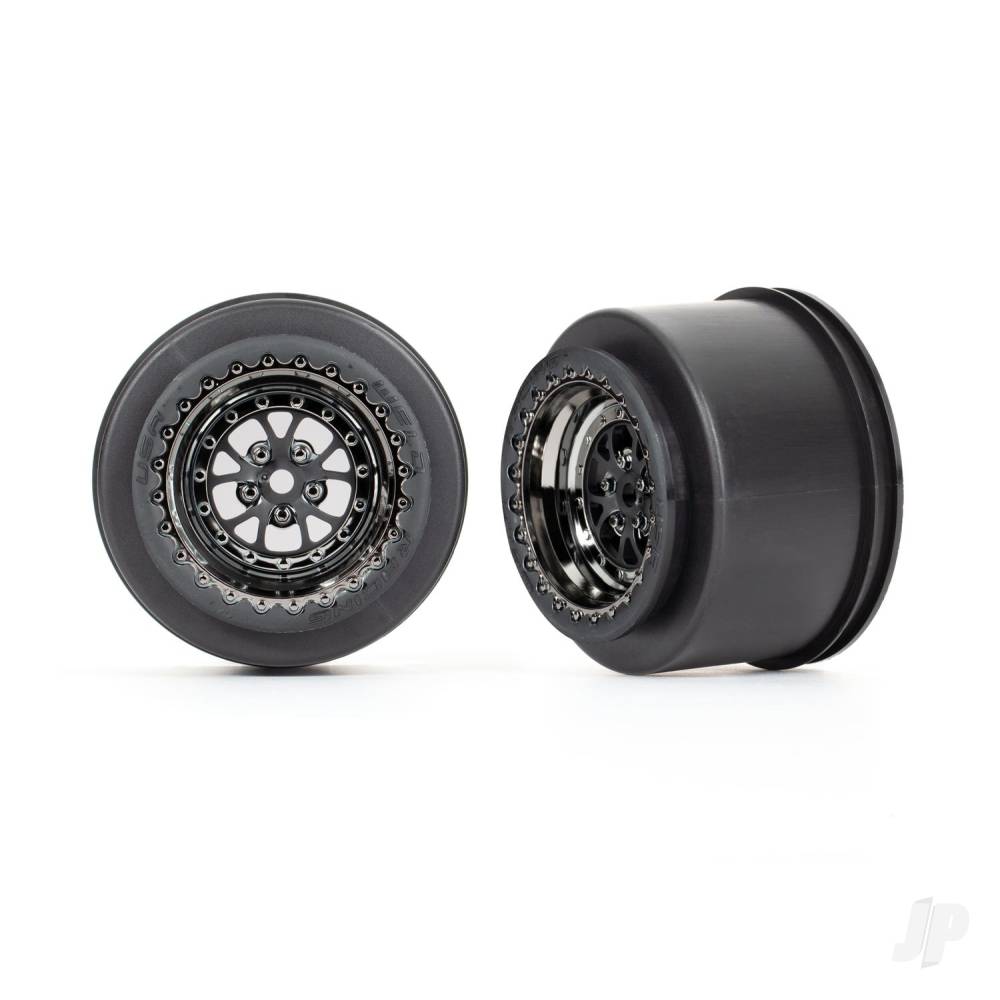 Traxxas Wheels, Weld black chrome (rear) (2) TRX9473X