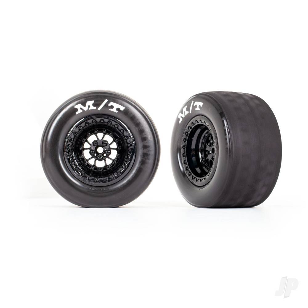 Traxxas Tyres & wheels, assembled, glued (Weld gloss black wheels, tyres, foam inserts) (rear) (2) TRX9475