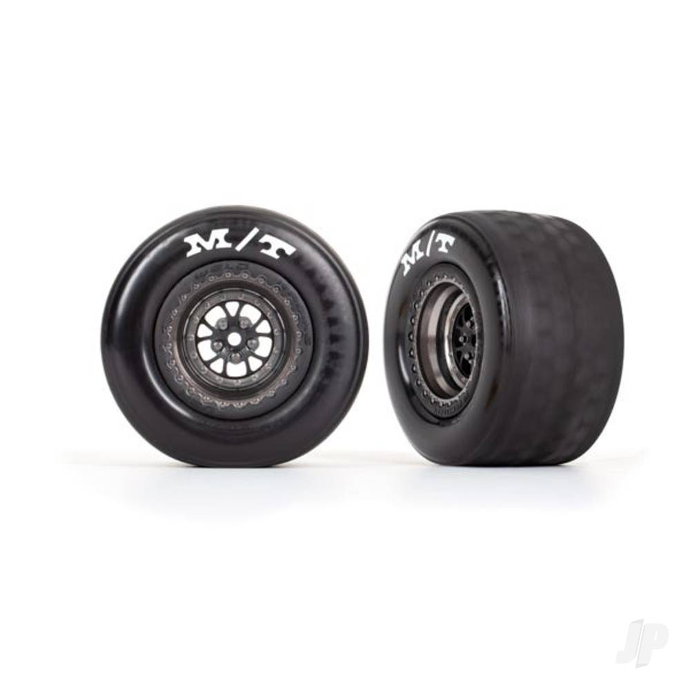 Traxxas Tyres & wheels, assembled, glued (Weld satin black chrome wheels, tyres, foam inserts) (rear) (2) TRX9475A