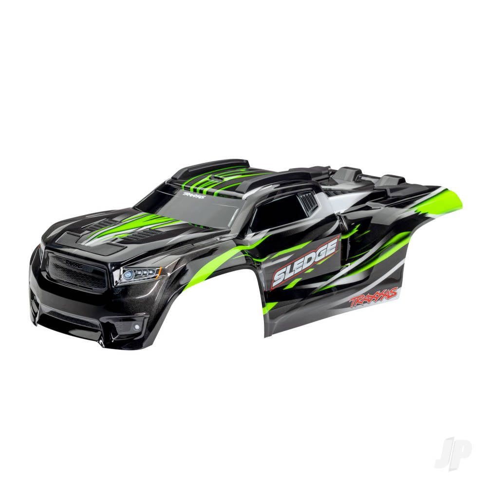 Traxxas Body, Sledge, green / window, grille, lights decal sheet (assembled with front & rear body mounts and rear body support for clipless mounting) TRX9511G