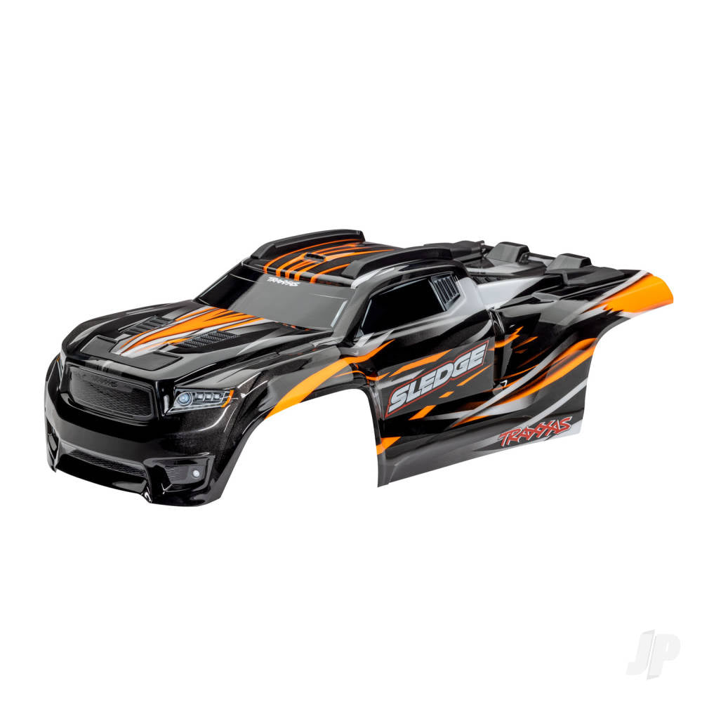 Traxxas Body, Sledge, orange / window, grille, lights decal sheet (assembled with front & rear body mounts and rear body support for clipless mounting) TRX9511T