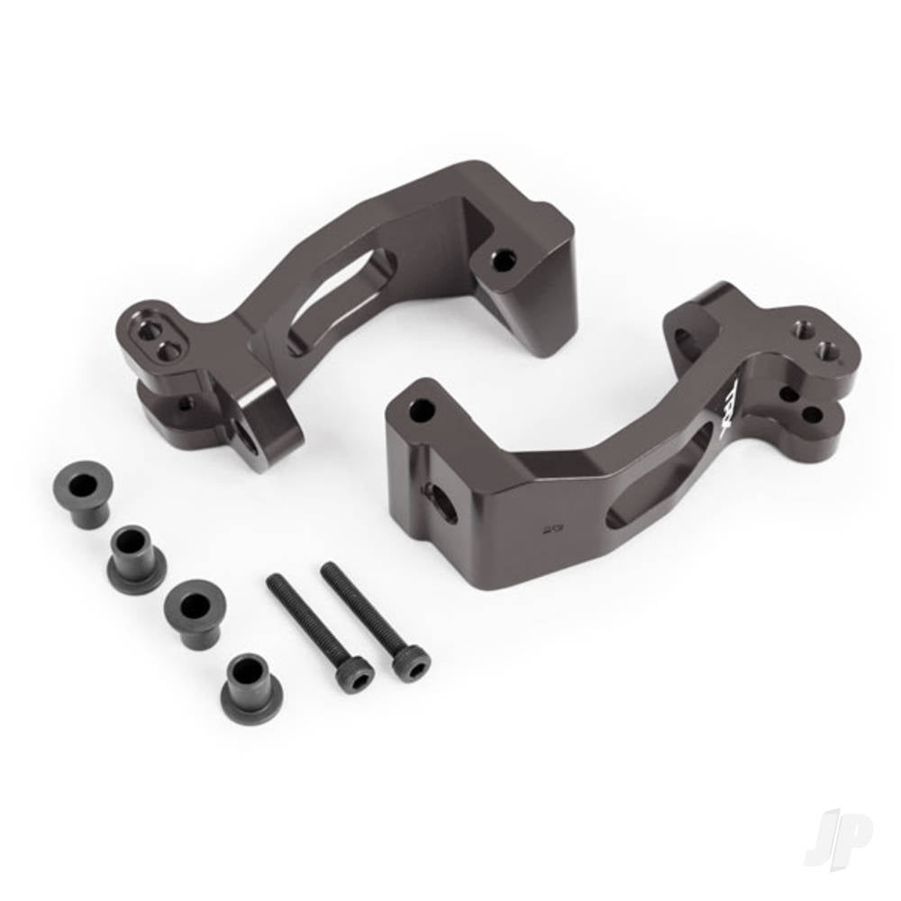 Traxxas Caster blocks (c-hubs), 6061-T6 aluminium (dark titanium-anodised), left & right/ kingpin bushings (4) TRX9532A