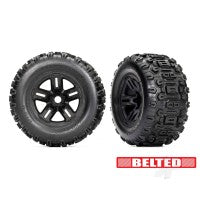 Traxxas Tyres &amp; wheels, assembled, glued (3.8&quot; black wheels, belted Sledgehammer tyres, foam inserts) (2) TRX9573