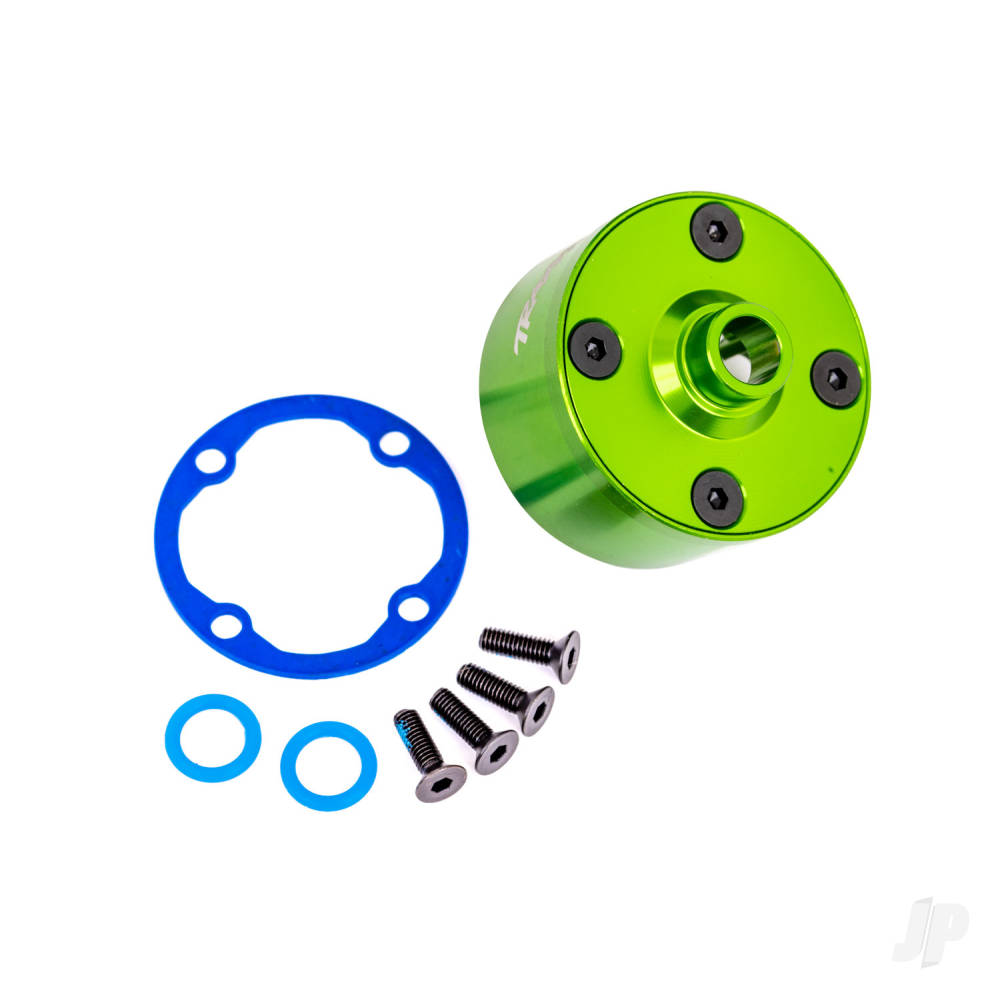 Traxxas Carrier, differential (aluminium, green-anodised)/ differential bushing/ ring gear gasket/ 3x10mm CCS (4) TRX9581G