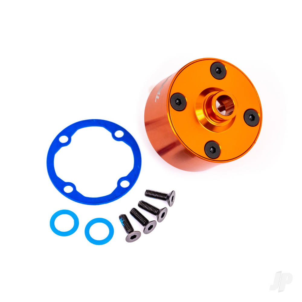 Traxxas Carrier, differential (aluminium, orange-anodised)/ differential bushing/ ring gear gasket/ 3x10mm CCS (4) TRX9581T