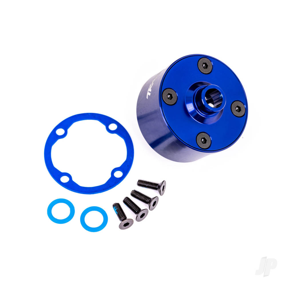 Traxxas Carrier, differential (aluminium, blue-anodised)/ differential bushing/ ring gear gasket/ 3x10mm CCS (4) TRX9581X