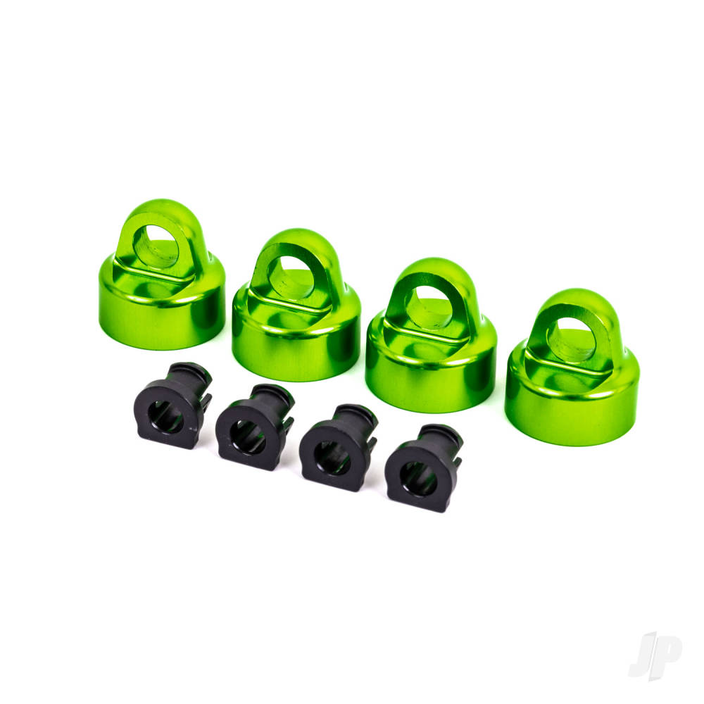 Traxxas Shock caps, aluminium (green-anodised), GT-Maxx shocks (4) / spacers (4) (for Sledge) TRX9664G