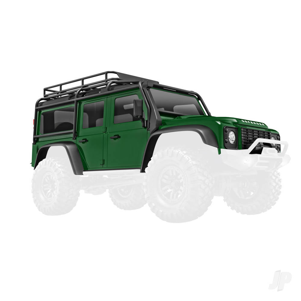 Traxxas Body, Land Rover Defender, complete, green (includes grille, side mirrors, door handles, fender flares, windshield wipers, spare Tyre mount, & clipless mounting) TRX9712-GRN