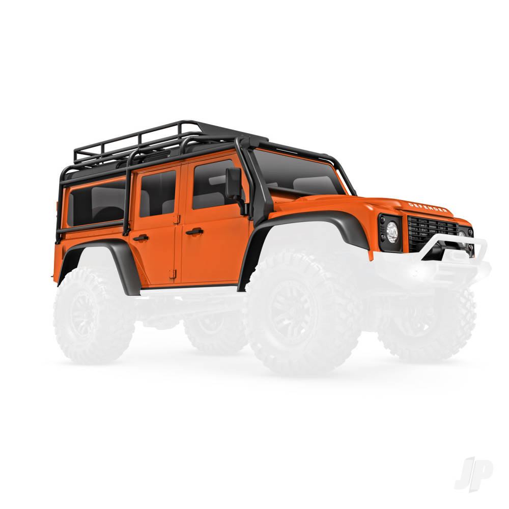 Traxxas Body, Land Rover Defender, complete, orange (includes grille, side mirrors, door handles, fender flares, fuel canisters, jack, spare Tyre mount, & clipless mounting) (requires #9734 front & rear bumpers) TRX9712-ORNG