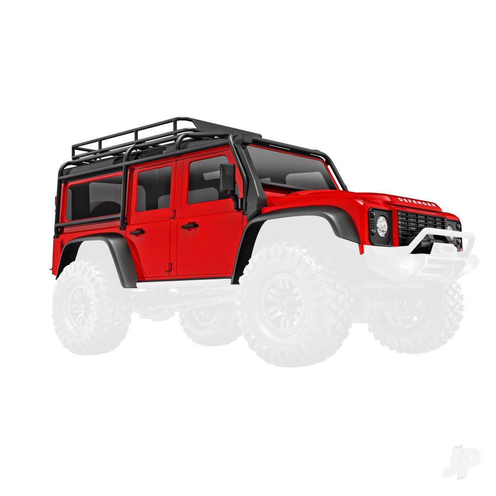 Traxxas Body, Land Rover Defender, complete, red (includes grille, side mirrors, door handles, fender flares, windshield wipers, spare Tyre mount, &amp; clipless mounting) TRX9712-RED