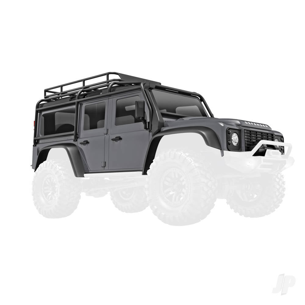 Traxxas Body, Land Rover Defender, complete, silver (includes grille, side mirrors, door handles, fender flares, windshield wipers, spare Tyre mount, & clipless mounting) TRX9712-SLVR