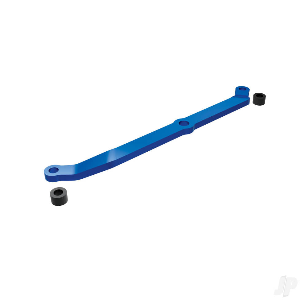 Traxxas Steering link, 6061-T6 aluminium (blue-anodised)/ servo horn, metal/ spacers (2)/ 3x6mm CCS (with threadlock) (1)/ 2.5x7mm SS (with threadlock) (1) TRX9748-BLUE