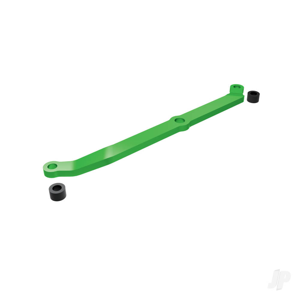 Traxxas Steering link, 6061-T6 aluminium (green-anodised)/ servo horn, metal/ spacers (2)/ 3x6mm CCS (with threadlock) (1)/ 2.5x7mm SS (with threadlock) (1) TRX9748-GRN