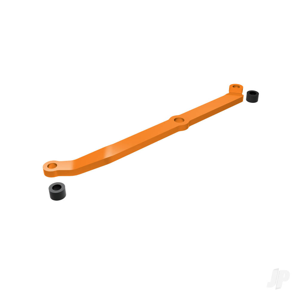 Traxxas Steering link, 6061-T6 aluminium (orange-anodised)/ servo horn, metal/ spacers (2)/ 3x6mm CCS (with threadlock) (1)/ 2.5x7mm SS (with threadlock) (1) TRX9748-ORNG