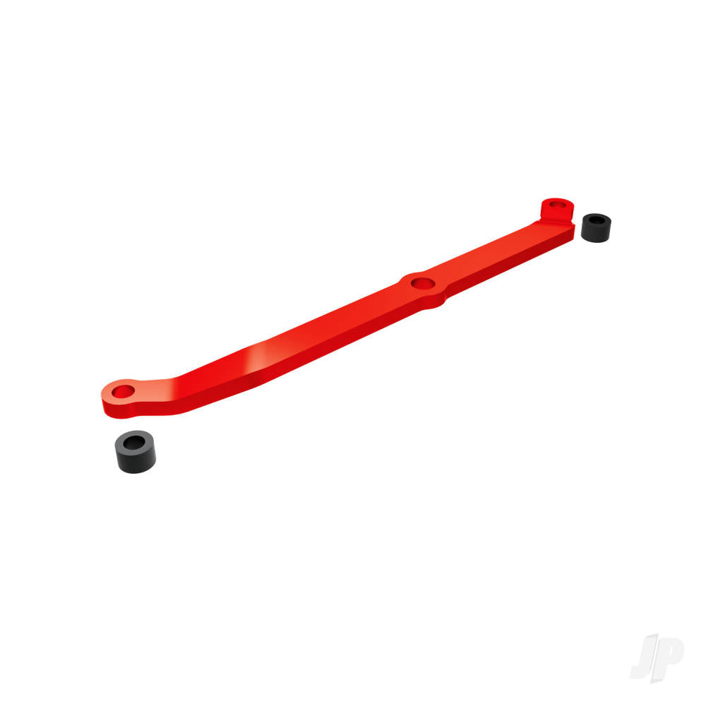 Traxxas Steering link, 6061-T6 aluminium (red-anodised)/ servo horn, metal/ spacers (2)/ 3x6mm CCS (with threadlock) (1)/ 2.5x7mm SS (with threadlock) (1) TRX9748-RED