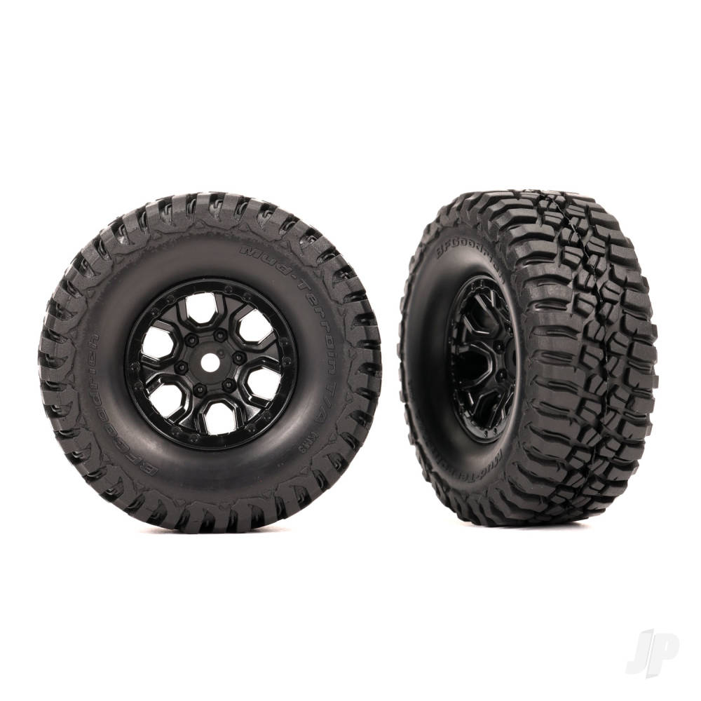 Traxxas Tyres & wheels, assembled (black 1.0in wheels, BFGoodrich Mud-Terrain T/A KM3 2.2x1.0in Tyres) (2) TRX9774