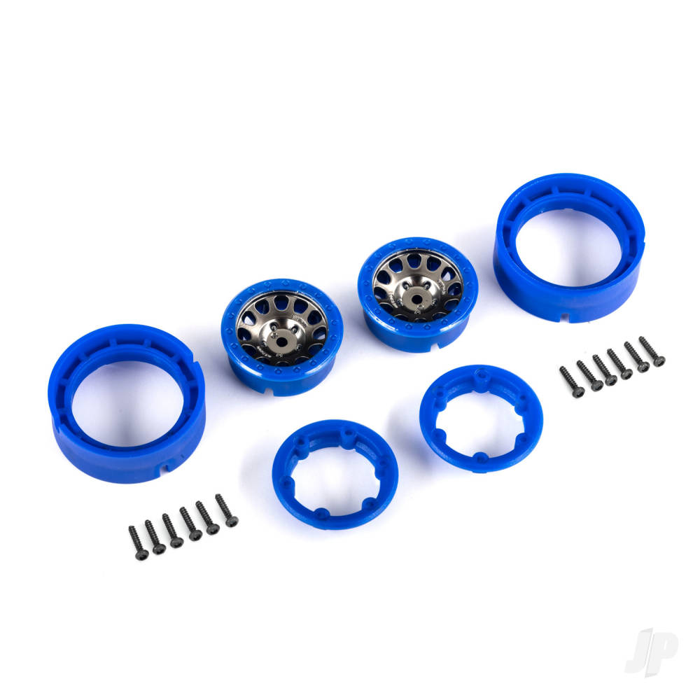 Traxxas Wheels, 1.0', Method Race Wheels 105 Beadlock (satin black chrome with blue beadlock) (2) TRX9781-BLKBL