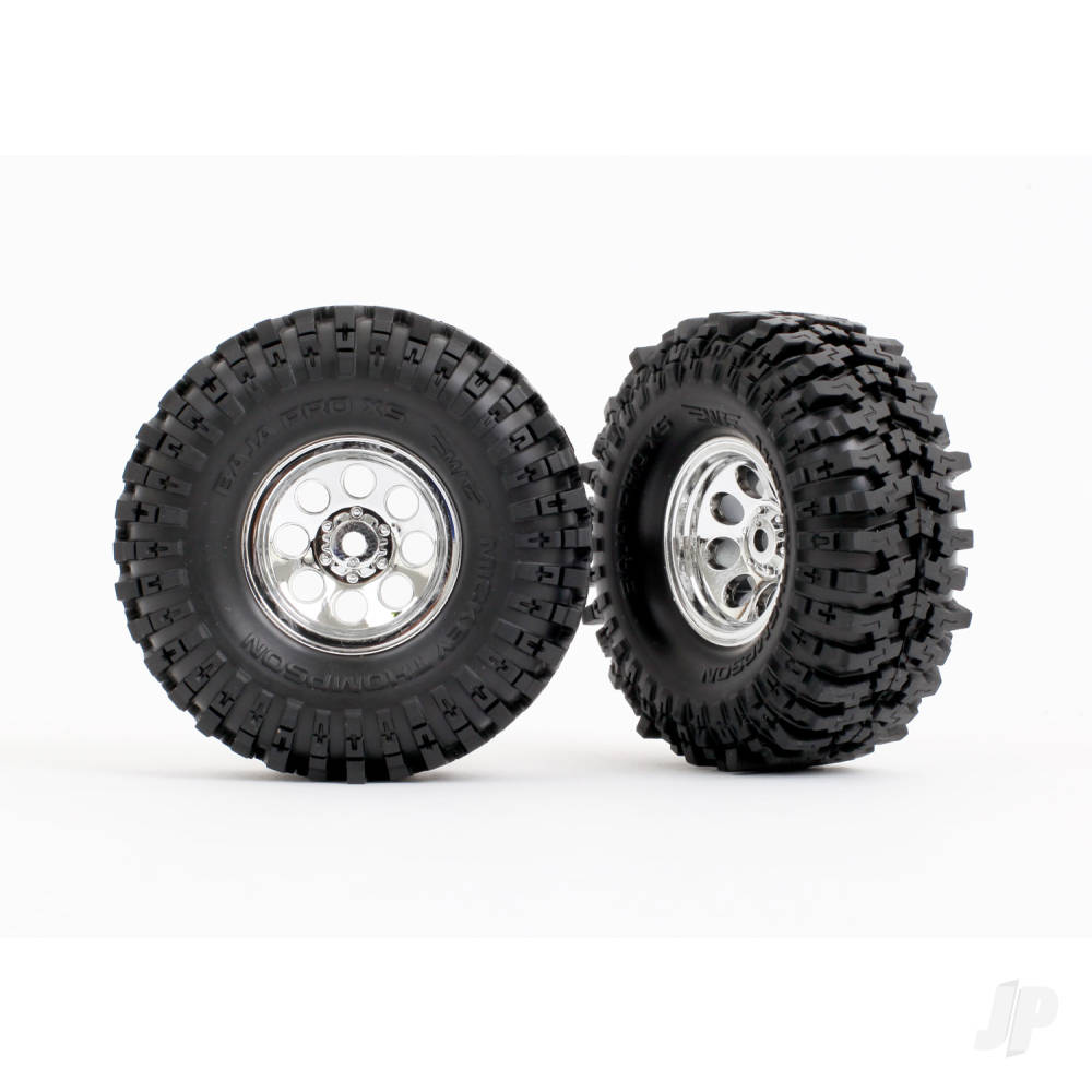 Traxxas Tyres & wheels, assembled (chrome 1.0" wheels, Mickey Thompson Baja Pro Xs 2.4x1.0" tyres) (2) TRX9873