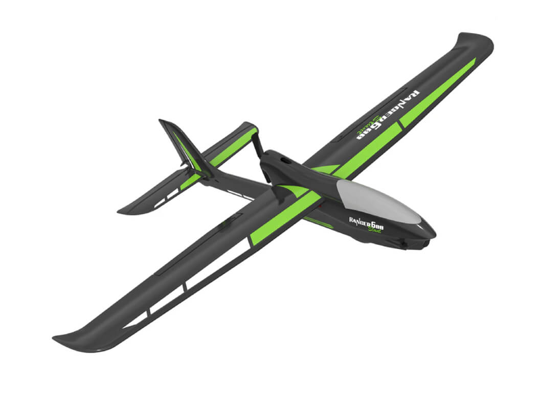 Black and green drone on a white background