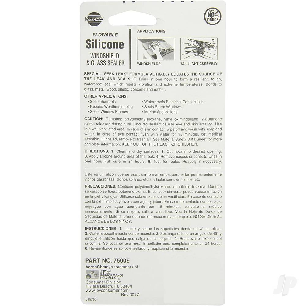 VersaChem 1.5oz Windshield & Glass Sealer Flowable Silicone (Tube, Carded) VER75009 1