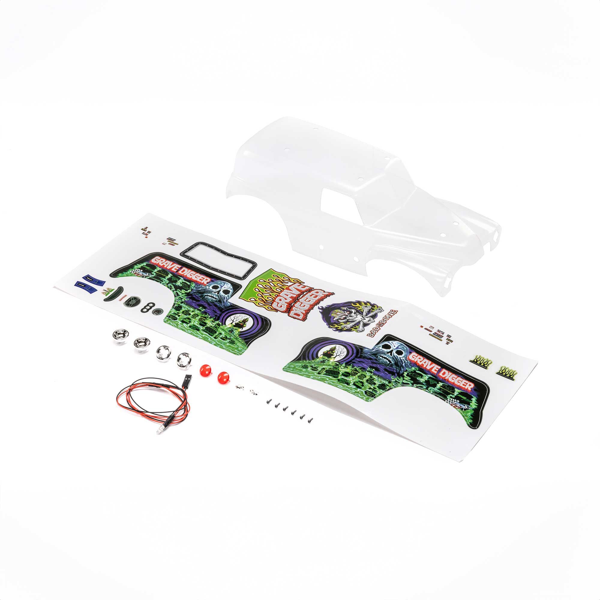 Losi Body Set, Grave Digger, Clear: Mini LMT - RC Car Spares