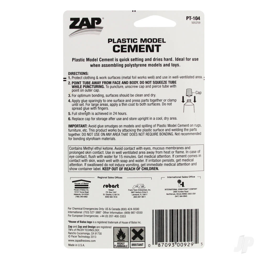 Zap PT-104 Plastic Model Cement (1fl oz, 29.5 ml) ZAPPT-104 1