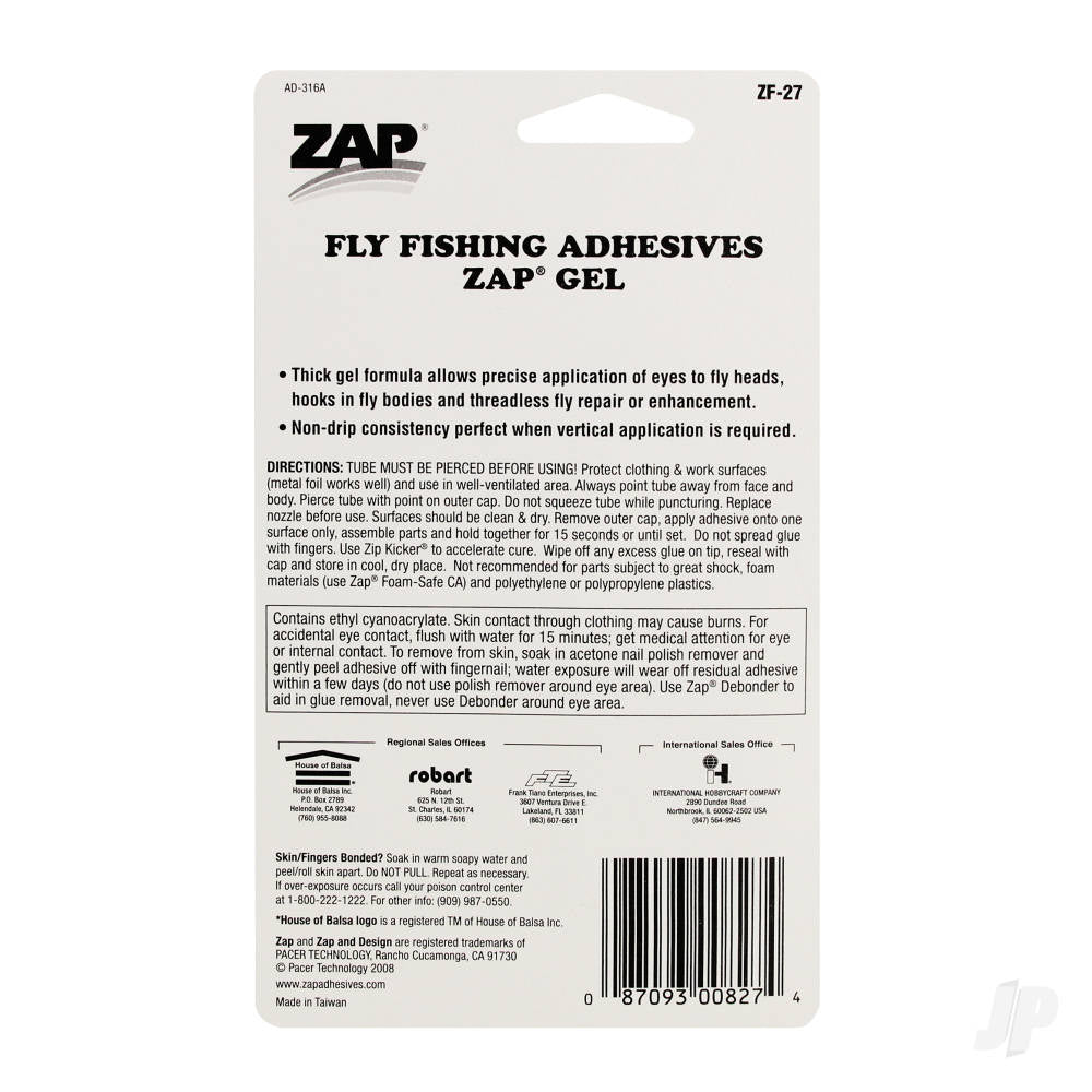 Zap Fly Fishing Adhesives Zap Gel (0.10oz, 3g) ZAPZF-27 1