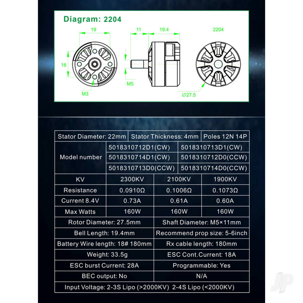 ZTW Black Widow 2212-18A 1990kv (CW) ZTWBW2212CW 4