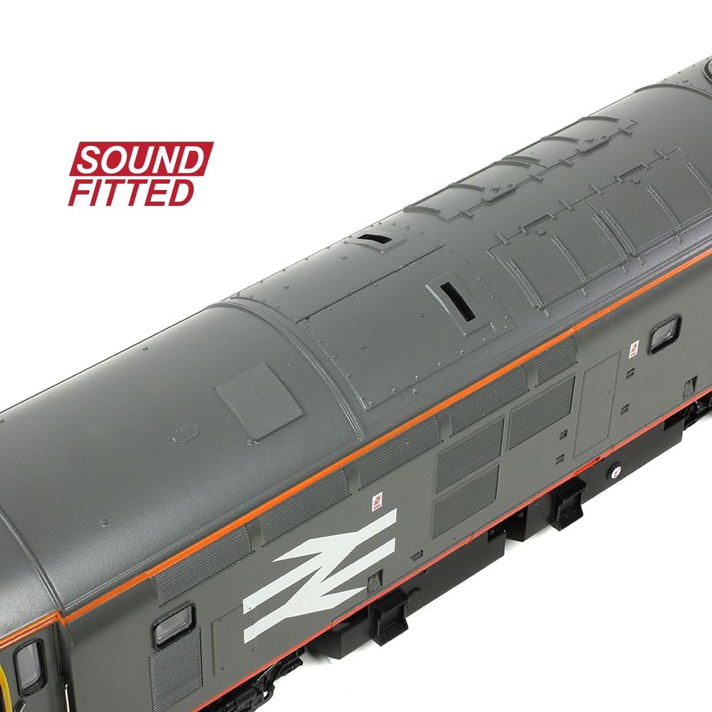 Model train car with 'Sound Fitted' label on a white background