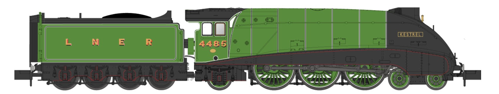 Dapol A4 4485 'Kestrel' LNER Green (DCC-Fitted) DA2S-008-019D
