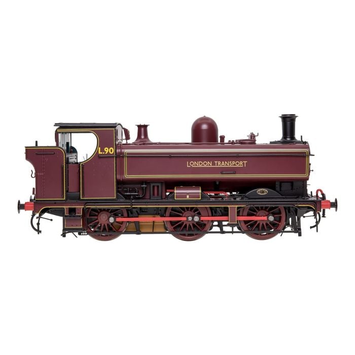 Dapol 57xx Pannier L90 model train showing detailed side view of London Transport locomotive.