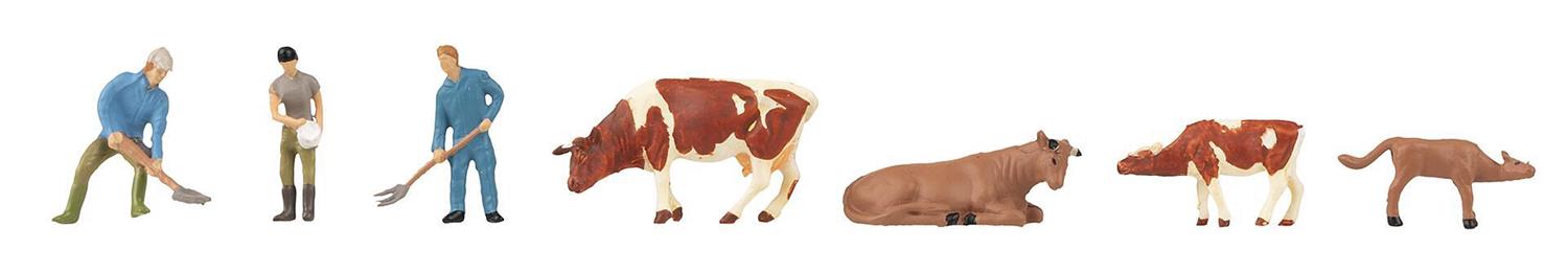 Faller Farmers (3) and Cows (4) Figure Set FA151673