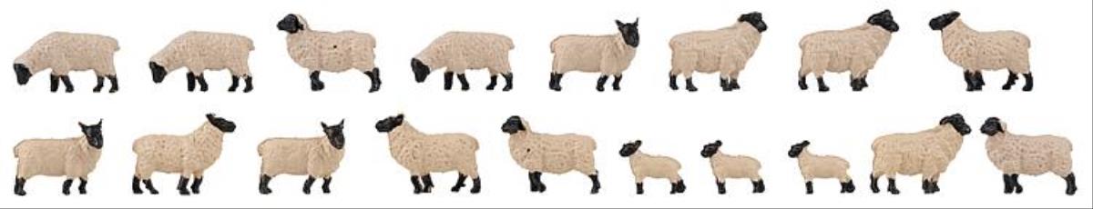 Faller Sheep Black Head/White Fleece (18) Figure Set FA151918