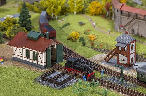 Faller Branch Line Engine Shed with Block Post Kit II FA222108