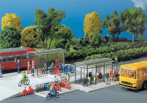 Faller Modern Bus Stops (2) and Bicycle Rack Kit VI FA272543