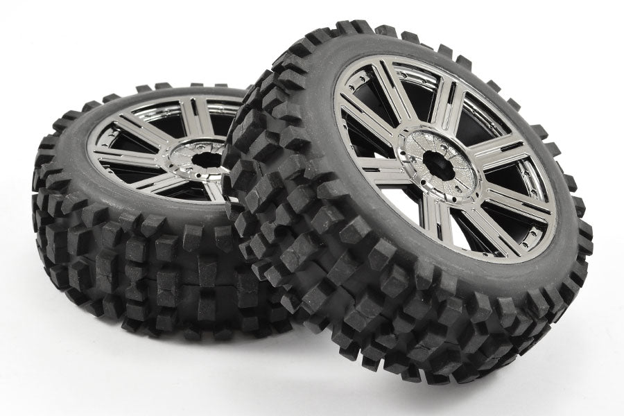 FASTRAX 1/8 ROCK BLOCK MOUNTED ON 8-SPOKE BLACK CHROME (PR)