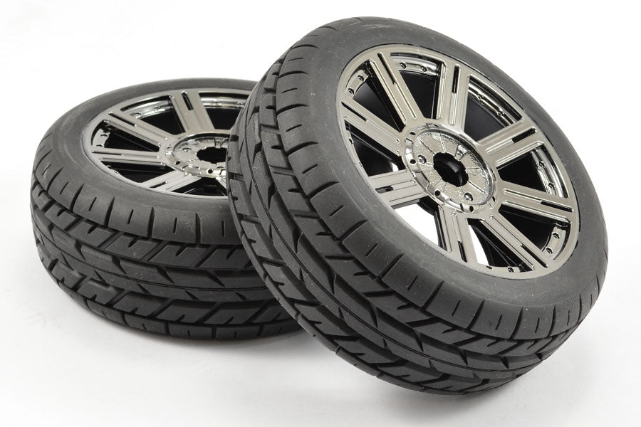 Fastrax 1/8 Eagle Tread Mounted On 8-Spoke Black Chrome (Pr) FAST1015BC