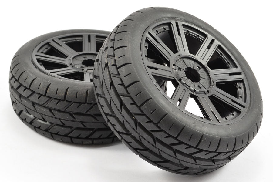 Fastrax 1/8 Eagle Tread Mounted On 8-Spoke Black (Pr) FAST1015B