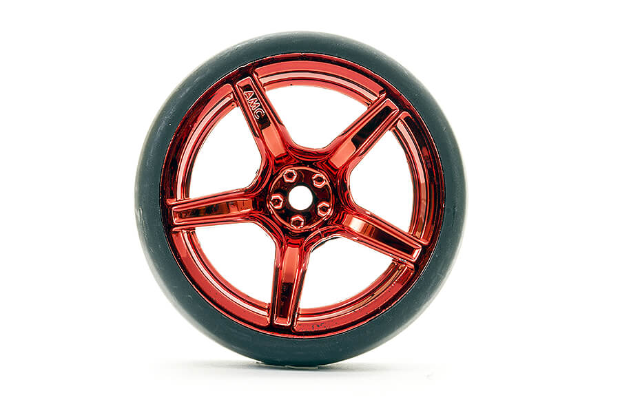 Fastrax 1/10 (4) Drift D1 Tyre W/3Mm 5-Spoke Wheel- Met Red FAST1351MR-D13