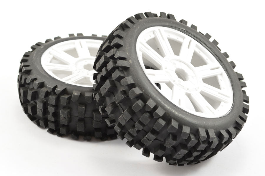 Fastrax 1/8 Rock Block Mounted On 8-Spoke White (Pr) FAST1001W