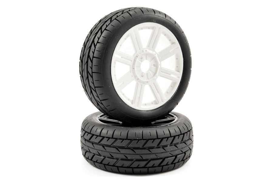 Fastrax 1/8 Eagle Tread Mounted On 8-Spoke White (Pr) FAST1015W