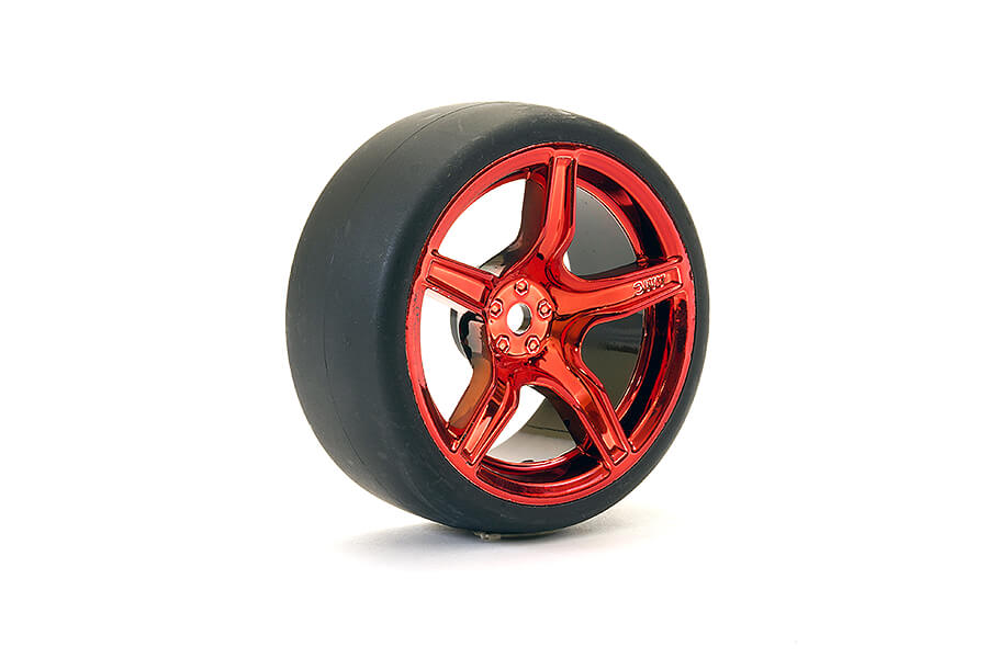 Fastrax 1/10 (4) Drift D1 Tyre W/3Mm 5-Spoke Wheel- Met Red FAST1351MR-D13