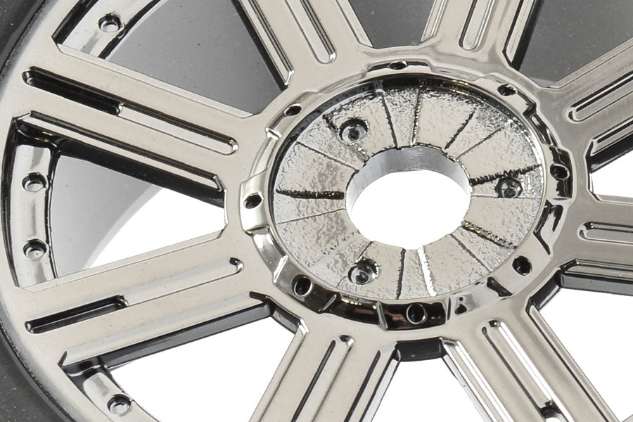FASTRAX 1/8 ROCK BLOCK MOUNTED ON 8-SPOKE BLACK CHROME (PR)